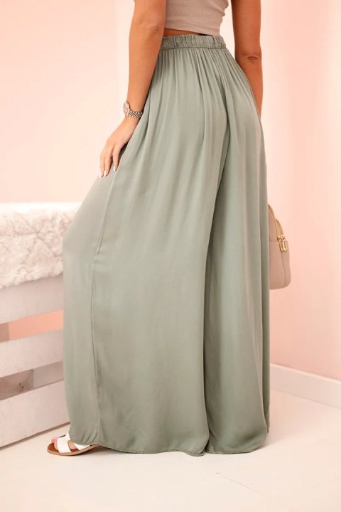 Spodnie damskie wiskozowe szerokie z gumką w pasie khaki