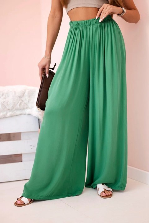 Spodnie damskie wiskozowe szerokie z gumką w pasie zielone