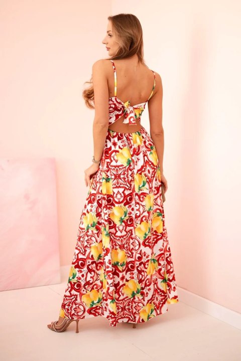 Sukienka damska maxi na ramiączkach z nadrukiem czerwona