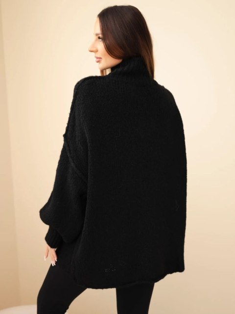 Sweter damski oversize z dodatkiem wełny z golfem i szerokimi rękawami czarny