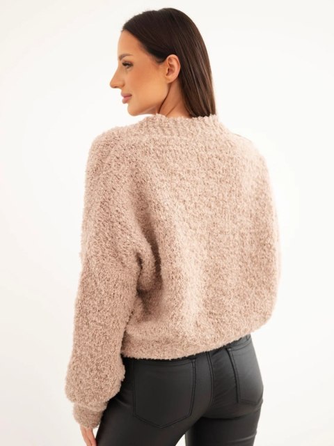 Sweter damski z moherem kopertowy z ozdobnymi guzikami beżowy