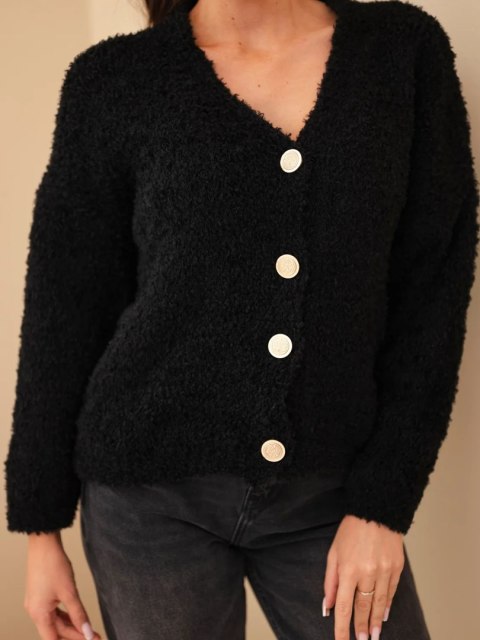 Sweter damski z moherem z ozdobnymi guzikami czarny