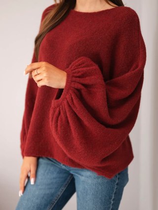 Sweter damski z dodatkiem alpaki oversize bordowy