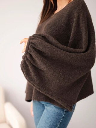 Sweter damski z dodatkiem alpaki oversize brązowy