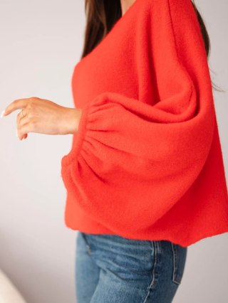 Sweter damski z dodatkiem alpaki oversize czerwony