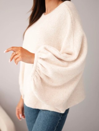 Sweter damski z dodatkiem alpaki oversize jasny beżowy
