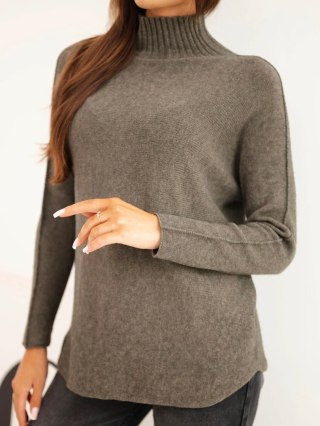 Sweter damski z wiskozy z golfem i długim rękawem khaki