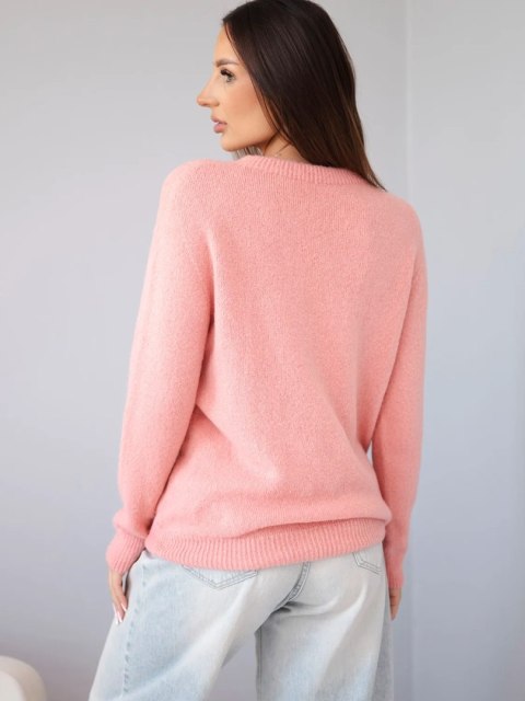 Sweter damski z baby alpaki z długim rękawem łososiowy