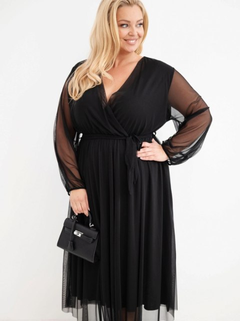 Sukienka damska Plus Size kopertowa z dodatkiem wiskozy czarna