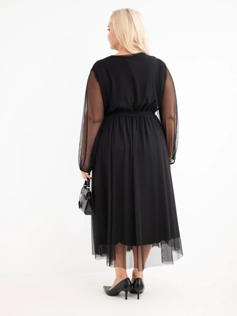 Sukienka damska Plus Size kopertowa z dodatkiem wiskozy czarna