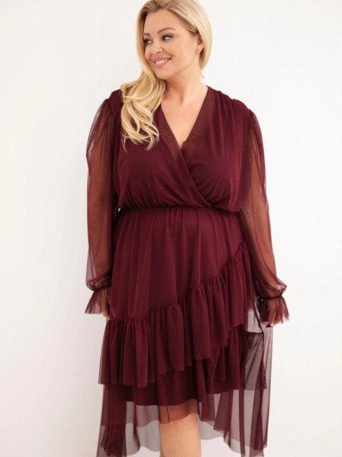 Sukienka damska Plus Size kopertowa z dodatkiem wiskozy śliwkowa