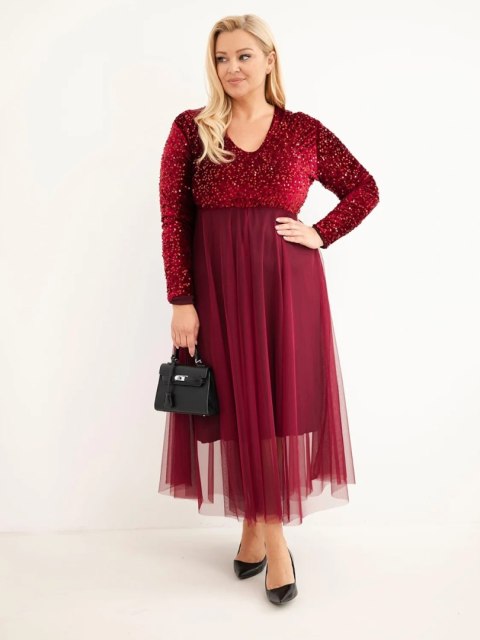 Sukienka damska Plus Size z cekinami z dodatkiem wiskozy śliwkowa