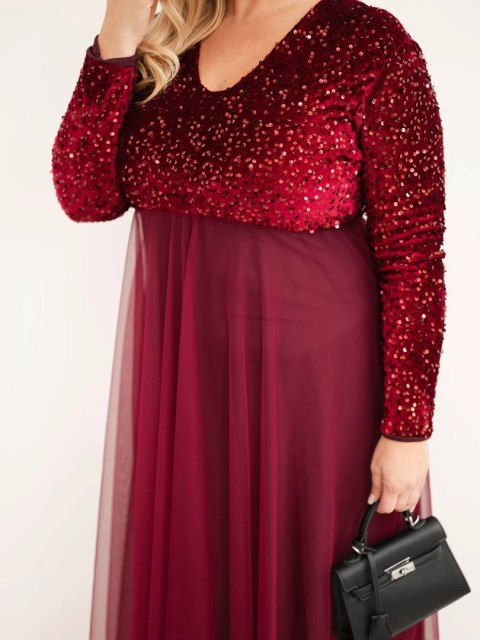 Sukienka damska Plus Size z cekinami z dodatkiem wiskozy śliwkowa