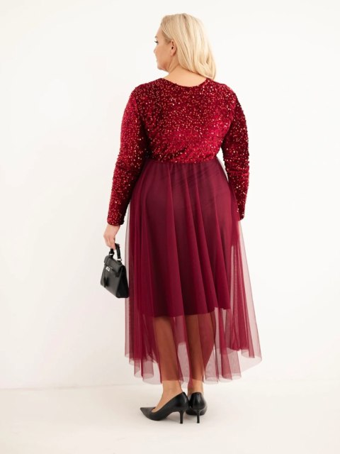 Sukienka damska Plus Size z cekinami z dodatkiem wiskozy śliwkowa