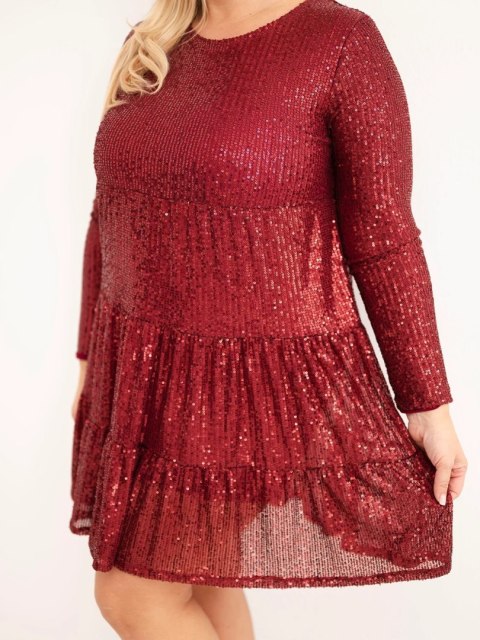Sukienka damska Plus Size z dodatkiem wiskozy i cekinami bordowa