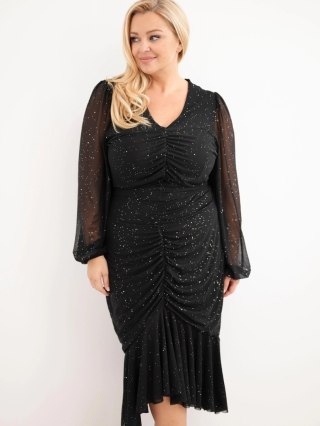 Sukienka damska Plus Size z dodatkiem wiskozy z marszczeniami czarna
