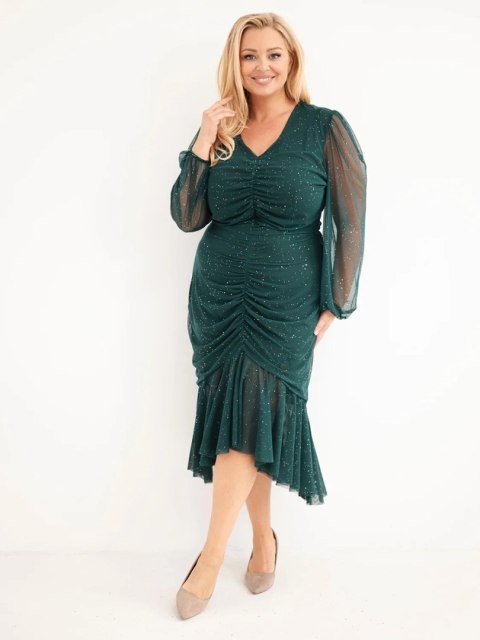 Sukienka damska Plus Size z dodatkiem wiskozy z marszczeniami zielona