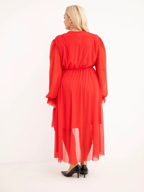 Sukienka damska Plus Size kopertowa z dodatkiem wiskozy czerwona