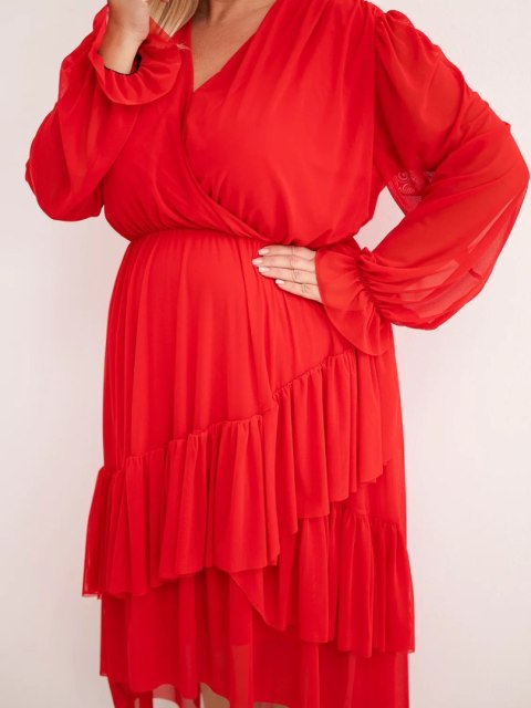 Sukienka damska Plus Size kopertowa z dodatkiem wiskozy czerwona