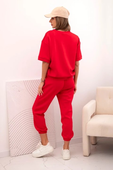 Komplet damski z wiskozy masełko z krótkim rękawem i spodniami czerwony