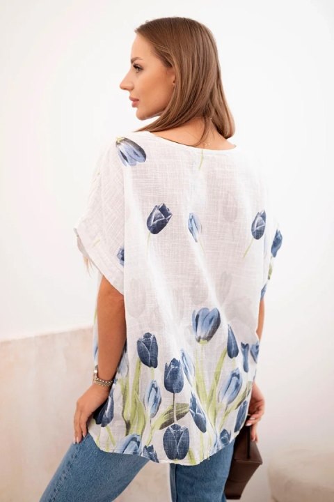 Koszula damska bawełniana z kwiatowym wzorem biała