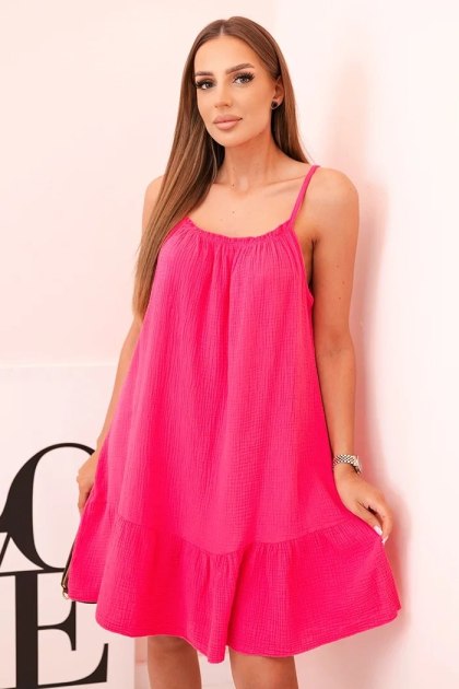 Sukienka damska muślinowa na ramiączkach z falbaną różowa