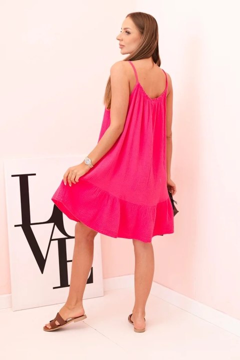 Sukienka damska muślinowa na ramiączkach z falbaną różowa