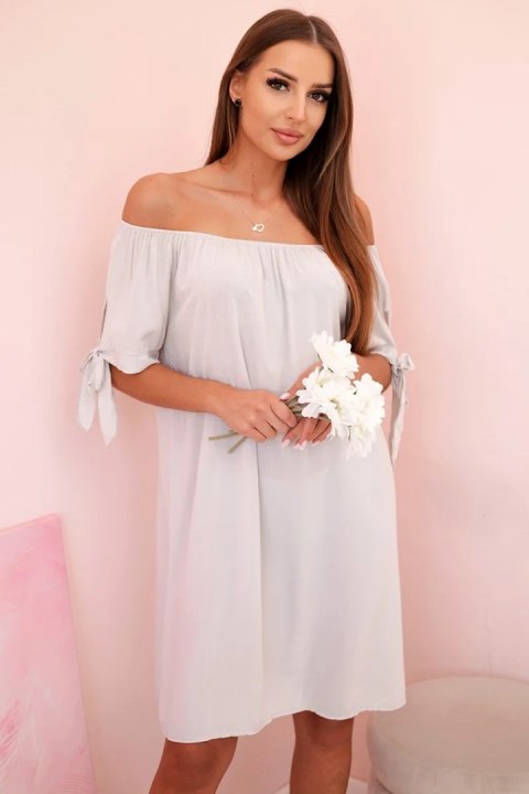 Sukienka damska z wiskozy z wiązaniem na rękawach beżowa