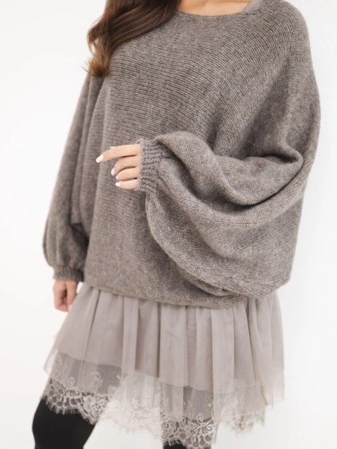 Sweter damski z sukienką z wiskozy i koronką fango