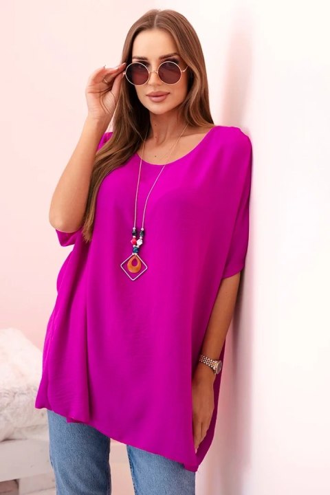 Bluzka oversize z wisiorkiem bakłażanowa