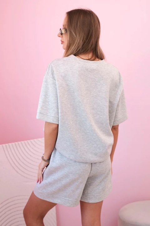 Komplet damski masełko z szortami z wysokim stanem szary