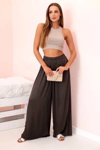 Spodnie damskie wiskozowe szerokie z gumką w pasie brązowe