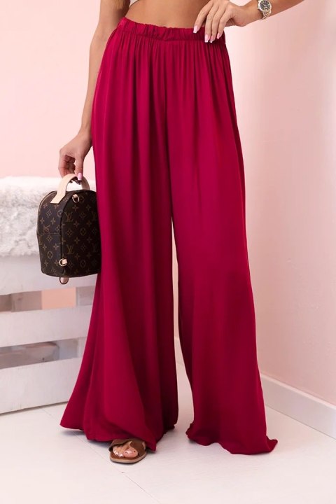 Spodnie damskie wiskozowe szerokie z gumką w pasie ciemno bordowe