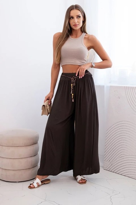 Spodnie damskie z wiskozy z szeroką nogawką brązowe