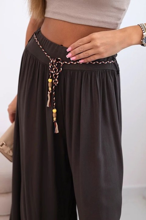 Spodnie damskie z wiskozy z szeroką nogawką brązowe