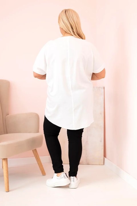 Bluzka damska Plus Size z wiskozy z kwiatowym nadrukiem i napisem ecru