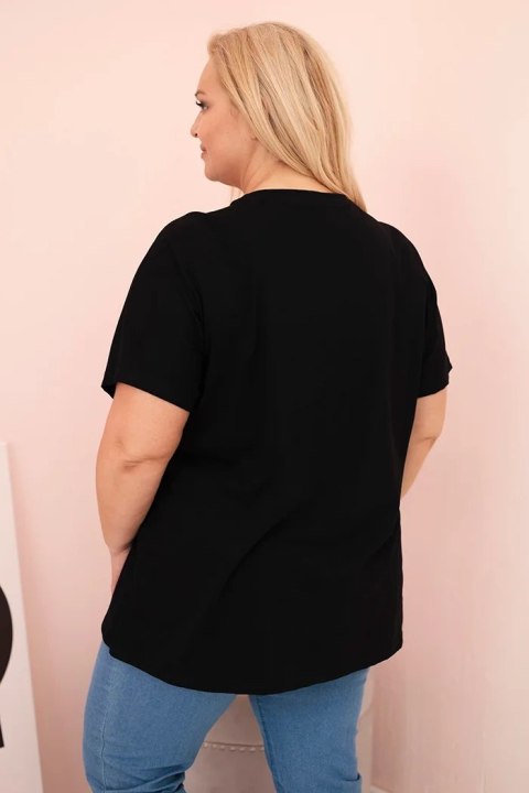 Bluzka damska bawełniana Plus Size z nadrukiem Day Dream czarny + różowy