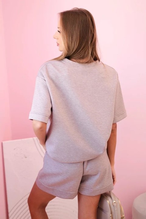 Komplet damski masełko z szortami z wysokim stanem beżowy melanż