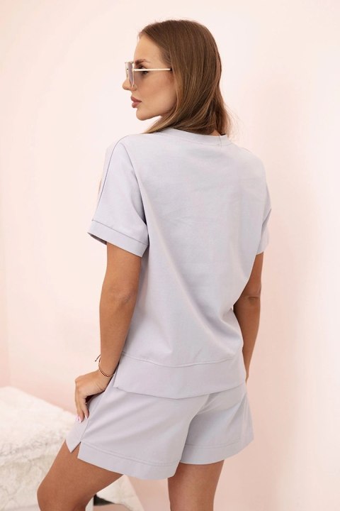 Komplet damski punto z krótkim rękawem i szortami szary