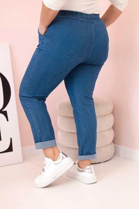 Spodnie damskie bawełniane Plus Size z elastyczną talią i wiązaniem jeansowe
