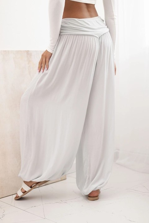 Spodnie damskie wiskozowe z szeroką nogawką i marszczeniami szare