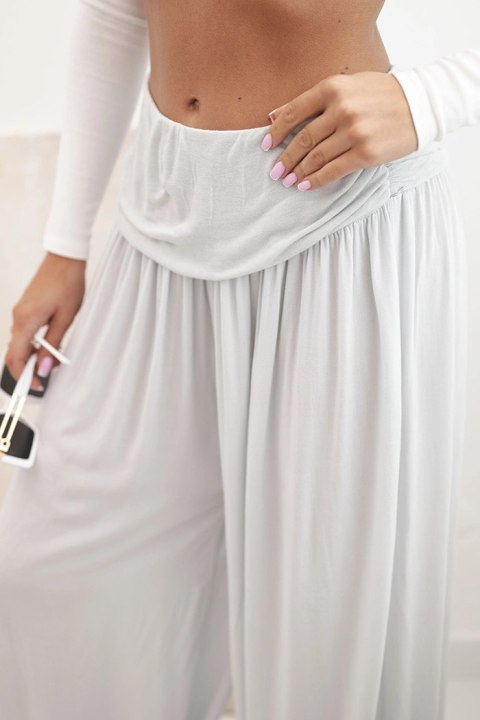 Spodnie damskie wiskozowe z szeroką nogawką i marszczeniami szare