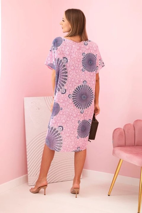 Sukienka damska bawełniana z orientalnym wzorem jasno różowa