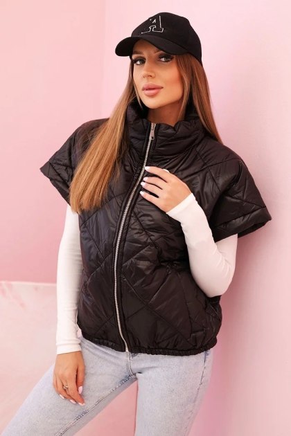 Kamizelka damska pikowana z krótkim rękawem i stójką czarna