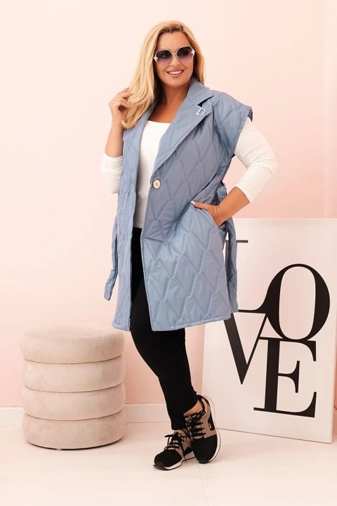 Kamizelka damska Plus Size pikowana z paskiem i kołnierzem jeansowa
