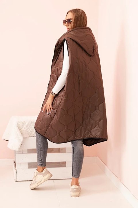 Kamizelka damska pikowana Plus Size z kapturem zapinana na zamek brązowa