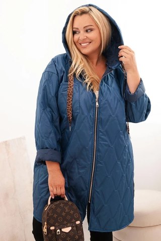 Kurtka damska Plus Size pikowana z kapturem i napisem HOPE jeansowa