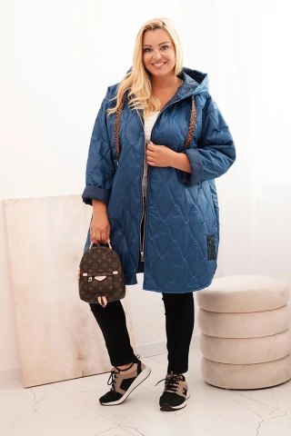 Kurtka damska Plus Size pikowana z kapturem i napisem HOPE jeansowa