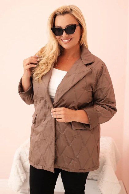Kurtka damska Plus Size pikowana z kołnierzem i guzikiem fango