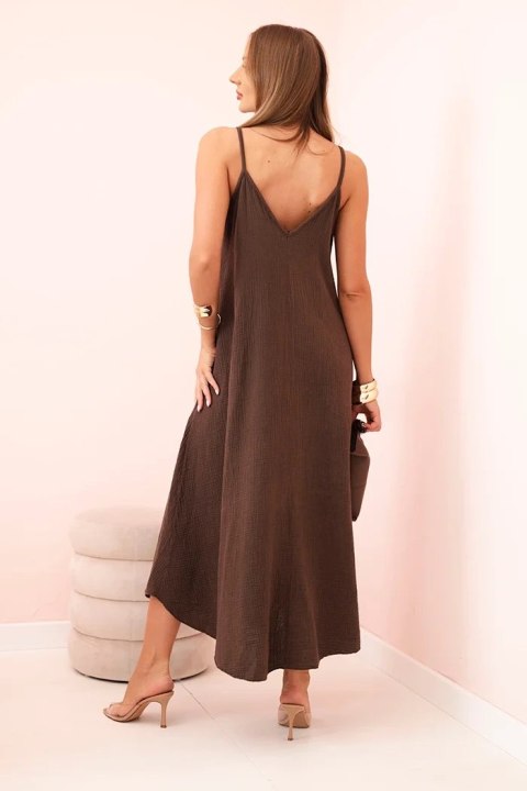 Sukienka muślinowa na ramiączkach brązowa